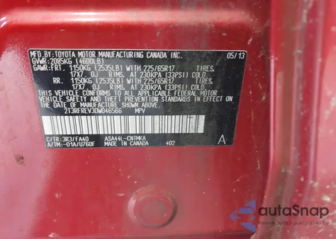 2013 Toyota Rav4 Xle из США, поврежденный, VIN 2T3RFREV3DW046566